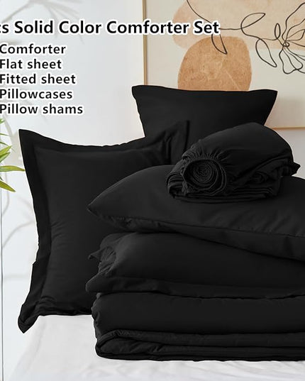 CozyLux Twin Comforter Set Black, 5 Pieces Bed in a Bag Twin Comforter Set with Sheets, All Season 5PC Bed Sets with Down Alternative Comforter, Fitted Sheet, Flat Sheet, Pillow Sham and Pillowcase