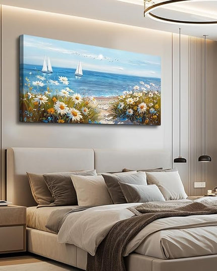 PHAOHUAXM Wall Art For Dining Room Kitchen Blue Ocean Landscape Painting Art Pictures Living Room Decor Vintage Landscape Canvas Print Suitable For Bedroom Office Farmhouse Wall Decoration 24x48 In