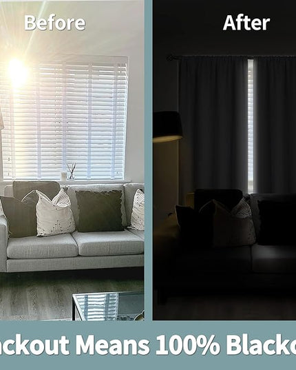 BGment Thermal Insulated 100% Blackout Curtains for Bedroom with Black Liner, Double Layer Full Room Darkening Noise Reducing Rod Pocket Curtain (52 x 54 Inch, Light Grey, 2 Panels)