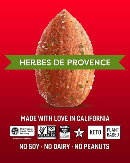 Octonuts Dry Roasted Herbes de Provence Almonds – 16oz Resealable Bag - Healthy Snack for Adults and Kids - Plant Protein with Fiber, Calcium & Iron - Low Carb, Low Calorie - Non-GMO, Gluten Free Snacks