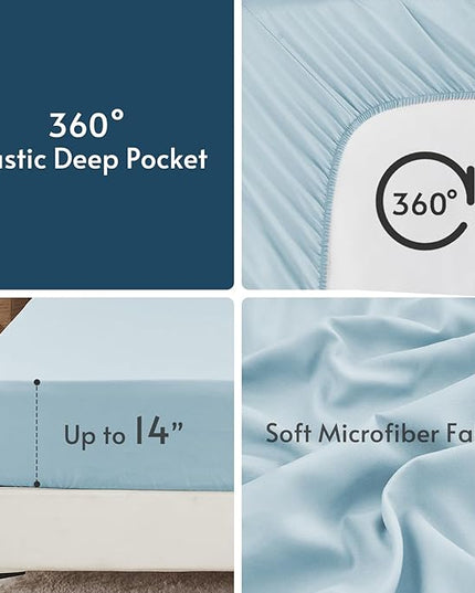 MUXHOMO 7 Pieces Full Comforter Set, Reversible Bed in a Bag Full Size, All Season Bedding Set with Comforter, Flat Sheet, Fitted Sheet, Pillowcases & Shams, Teal & Lake Blue