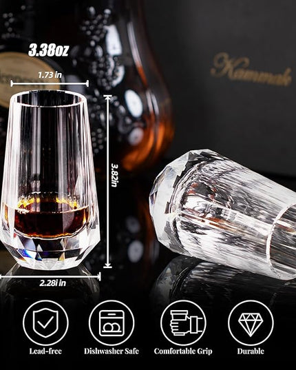 KAMMAK Crystal Whiskey Glasses Set of 2, Handcrafted Shot Glasses Stemless, 3.38oz Hand Blown White Cocktail Glasses, Engagement Gifts for Couples, Women, Men