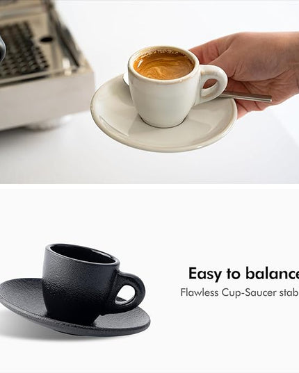 KIVY Stoneware Espresso Cups, 4-Piece Set - Italian Design, Thick-Walled, 3 oz, Microwave & Dishwasher Safe