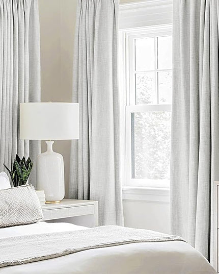 MIULEE 90 Inches Linen Textured Curtains for Bedroom 100% Blackout Thermal Insulated Heathered White Grommet Room Darkening Drapes Luxury Decor for Living Room Nursery 52 x 90 Inch (2 Panels)