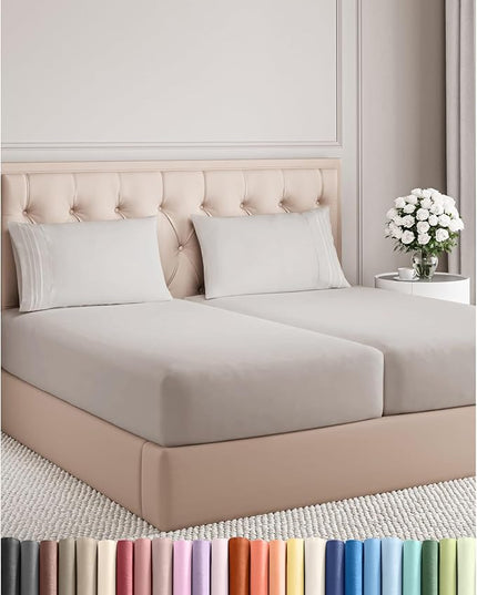 Split King Size 5 Piece Sheet Set - Comfy Breathable & Cooling Bed Sheets Set - Hotel Luxury Bedding for Women, Men, Kids, Teens, Boys & Girls - Deep Pockets and Wrinkle Free - Oeko-Tex - Light Grey