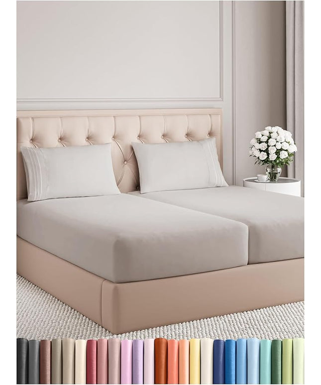 Split King Size 5 Piece Sheet Set - Comfy Breathable & Cooling Bed Sheets Set - Hotel Luxury Bedding for Women, Men, Kids, Teens, Boys & Girls - Deep Pockets and Wrinkle Free - Oeko-Tex - Light Grey