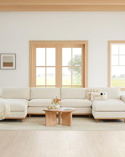 CHITA Super Large Luxury U Shape Convertible Sectional Modular Sofa, Down Filled Modern Sofa, Deep Seat Cloud Couch, 153 inch Width, 6 Seat Couch with Chaise, 2 Ottomans, Solid Wood Leg, Linen