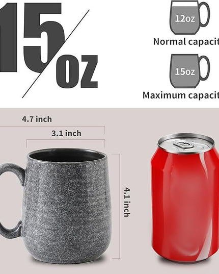 Hasense Dark Grey Coffee Mugs Set of 4, 12oz Ceramic Coffee Cups, Latte Mug with Large Handle for Coffee, Tea, Milk and Hot Cocoa,Easy Hold & Clean, Dishwasher & Microwave Safe