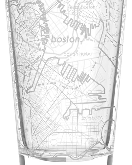 Well Told Engraved Boston Massachusetts Map Pint Glass, Etched Beer Gift (16 oz, Clear) City Map Pint, Custom City Glassware, Gifts For Beer Lovers