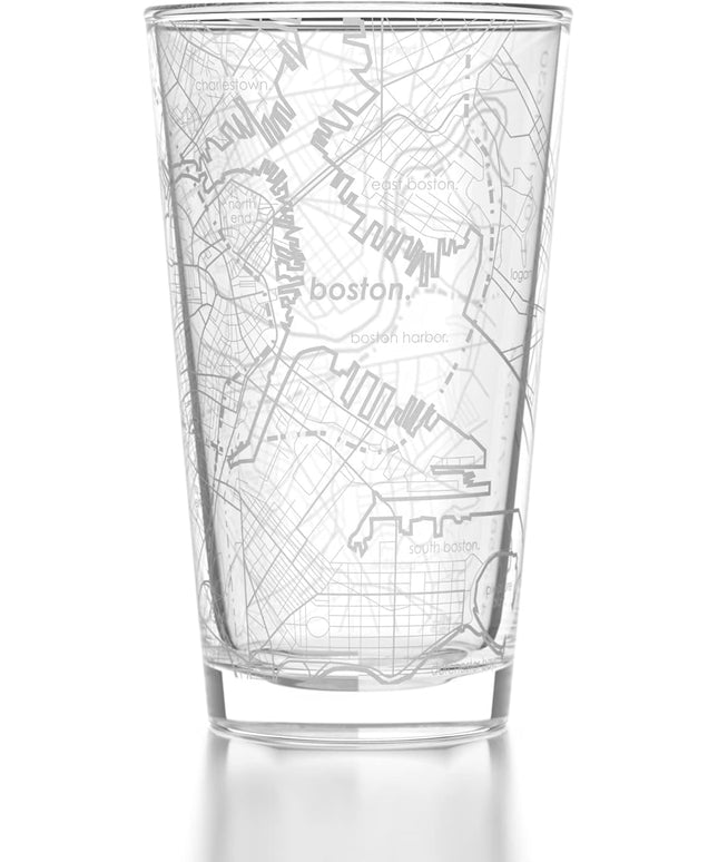 Well Told Engraved Boston Massachusetts Map Pint Glass, Etched Beer Gift (16 oz, Clear) City Map Pint, Custom City Glassware, Gifts For Beer Lovers