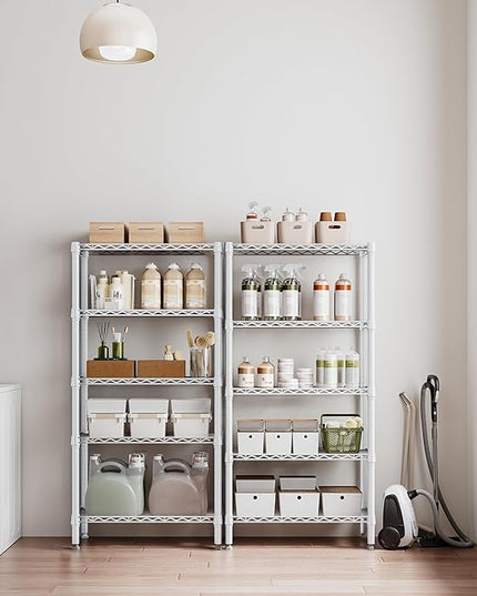 1250 lbs 5 Tier Shelf Metal Storage Shelves Wire Rack Closet Organizers for Garage Kitchen Bathroom Laundry White 11.8" D x 29.5" W x 59.5" H