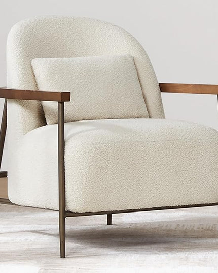 CHITA Accent Chair for Living Room Set of 2, FSC Certified Modern Upholstered Faux Sherpa Fabric Armchair with Metal Frame and Wooden Armrests, Ivory