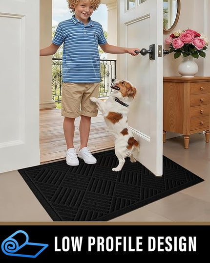 PLEASOR Front Door Mat Outside Entrance, Dirt Resistant and Absorbent Welcome Door Mat Outdoor Indoor, Sturdy Non-Slip Backing Entry Mat, Fade Resistant, Low Profile Doormat for Entryway, 36x24, Black