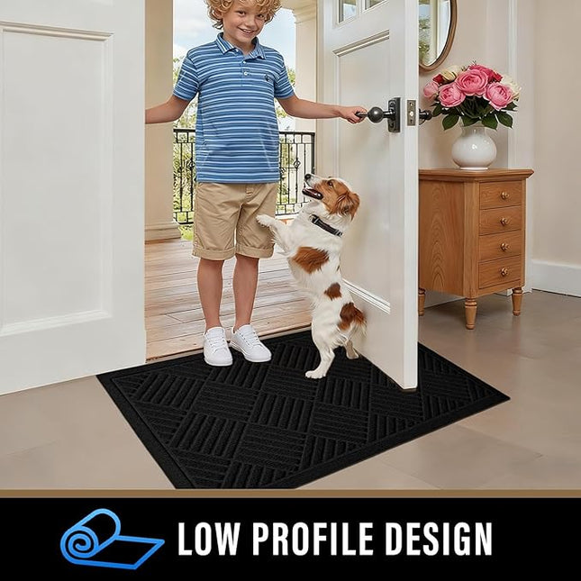 PLEASOR Front Door Mat Outside Entrance, Dirt Resistant and Absorbent Welcome Door Mat Outdoor Indoor, Sturdy Non-Slip Backing Entry Mat, Fade Resistant, Low Profile Doormat for Entryway, 36x24, Black