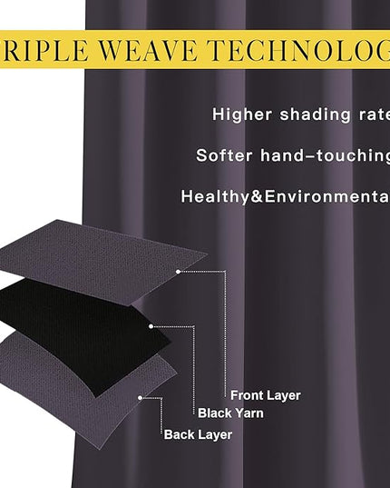 NICETOWN Blackout Bedroom Curtains 66 inches Long, Grommet Room Darkening Thermal Insulated Window Treatments for Home Office/Kids Room, Greyish Purple, 2 Panels, W66 x L66