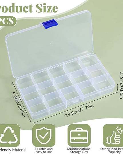 2Pcs Bead Organizer Box, Mini Clear Plastic Storage Box with Removable Divider for Beads Jewelry Rhinestone Small Parts Hair Stuff Accessory DIY Supply (15 Grids)