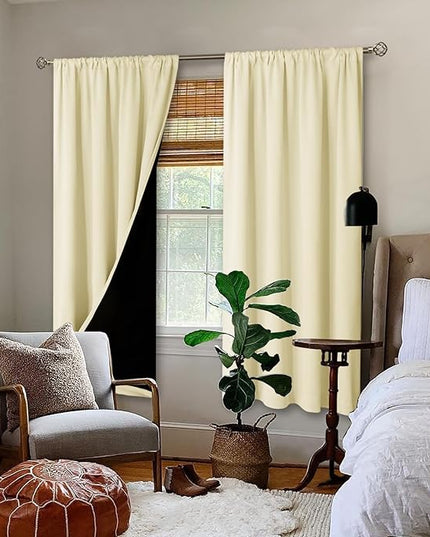 BGment 100% Blackout Curtains for Bedroom 63 Inch Length, Full Room Darkening Thermal Insulated and Noise Reducing Rod Pocket Bedroom Curtain, Each 52 Inch Wide, Cream