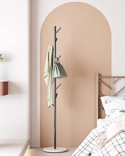 Black Metal Coat Rack, Freestanding with Hooks, Entryway Coat Rack Stand, Coat Racks with Marble Base, Coat Tree for Hanging Clothes, Hats, Bags