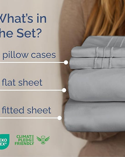 Cal King Size 4 Piece Sheet Set - Comfy Breathable & Cooling Bed Sheets Set - Hotel Luxury Bedding for Women, Men, Kids, Teens, Boys & Girls - Deep Pockets, Soft, Wrinkle Free - Oeko-Tex - Steel Blue