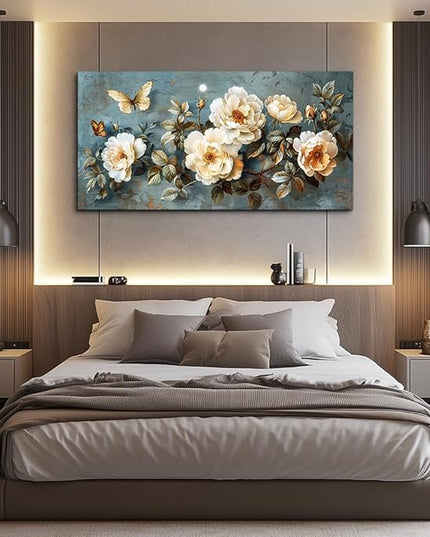 PHAOHUAXM Canvas Wall Decor For Bedroom Wall Art For Living Room Office Decor Abstract White Flower Wall Paintings Pictures Modern Artwork Posters Restaurant kitchen Home Decor Aesthetic 20"x40"