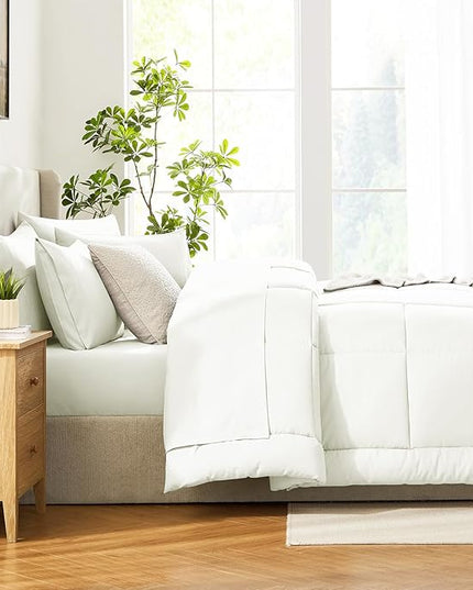 CozyLux Queen Size Comforter Set Ivory - 7 Pieces Bed in a Bag, Cream Off White Comforter Queen Size, Bedding Sets with All Season Quilted Comforter, Flat Sheet, Fitted Sheet, Pillowcases