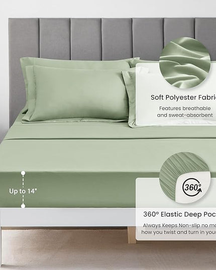 Love's cabin King Size Comforter Set Sage, 7 Pieces King Bed in a Bag, All Season Bedding Sets with 1 Comforter, 1 Flat Sheet, 1 Fitted Sheet, 2 Pillowcase and 2 Pillow Sham