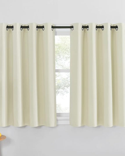 NICETOWN Bedroom Short Blackout Curtain 54 inches Long - Thermal Insulated Solid Grommet Sound & Light Blocking Room Darkening Drape for Kitchen/Cafe (Beige, 1 Panel, W52 x L54)