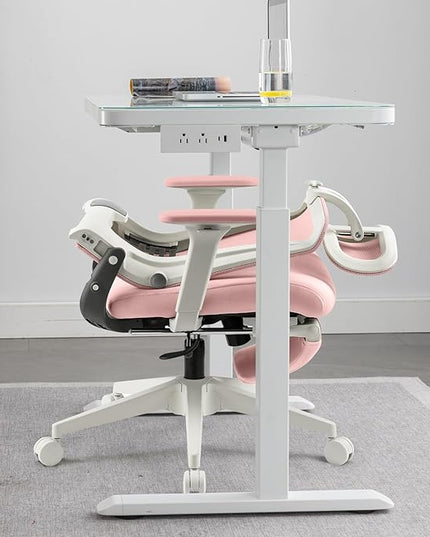 Foldable Office Chair with Foot Rest, Ergonomic Office Chair with Adjustable Lumbar Support, Headrest, Armrest, Home Office Desk Chair for Space Saving, Work from Home, Pink