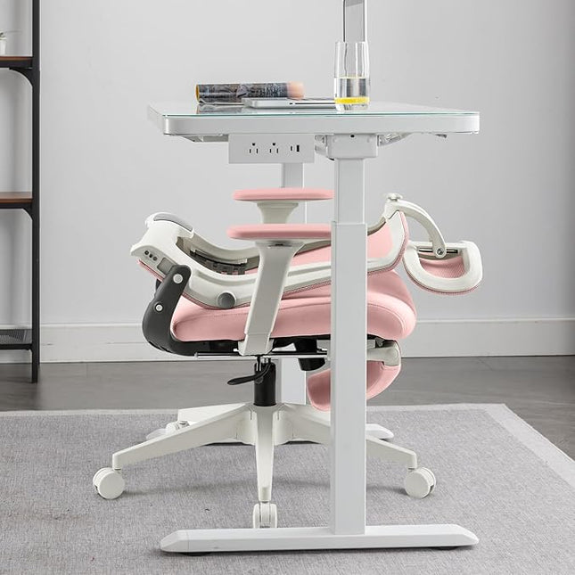 Foldable Office Chair with Foot Rest, Ergonomic Office Chair with Adjustable Lumbar Support, Headrest, Armrest, Home Office Desk Chair for Space Saving, Work from Home, Pink