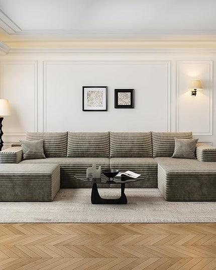 135.4" Cloud Modular Sectional Sofa with 1 Ottoman,Modern Minimalist Upholstered Couches, Comfort U Shaped Sofa for Living Room,Deep Seat Corner Couch，No Assembly Required (Camel,Right Facing Chaise)