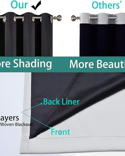 Yakamok 100% Blackout Curtains 96 Inches Long, 2 Thick Layers Heat and Full Light Blocking Soft Thermal Insulated Drapes for Bedroom(52" Wide Each Panel, Light Grey, 1 Panel)