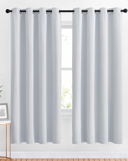 NICETOWN Room Darkening Curtains for Living Room - Easy Care Solid Thermal Insulated Grommet Darkening Curtains/Panels/Drapes for Bedroom (2 Panels, 52 by 72, Greyish White)