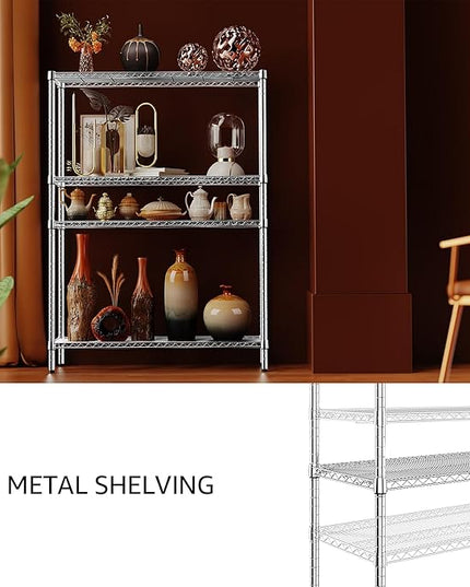 IZEUK 3400 LBS Garage Shelving Wide Storage Shelves 4 Tier Metal Shelves Heavy Duty Adjustable Utility Shelf Rack Chrome 17.7" D x 59.1" W x 70.4" H