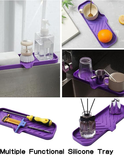 Silicone Bathroom Soap Dishes with Drain Spout-Bathroom and Kitchen Sink Organizer,Sponge Holder,Dish Soap Tray,Perfect for Dispenser,Scrubber,Bottle,Cup on Sink or Counter-Purple 12"×4"