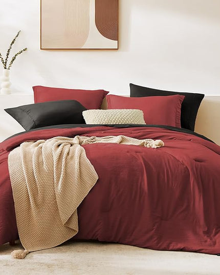 WRENSONGE Queen Comforter Set- 7 Pieces Soft Bright Red Bed in a Bag with Fitted Sheet, Flat Sheet, 2 Pillow Shams, and 2 Pillowcases- Warm Bedding Sets Queen for All Season