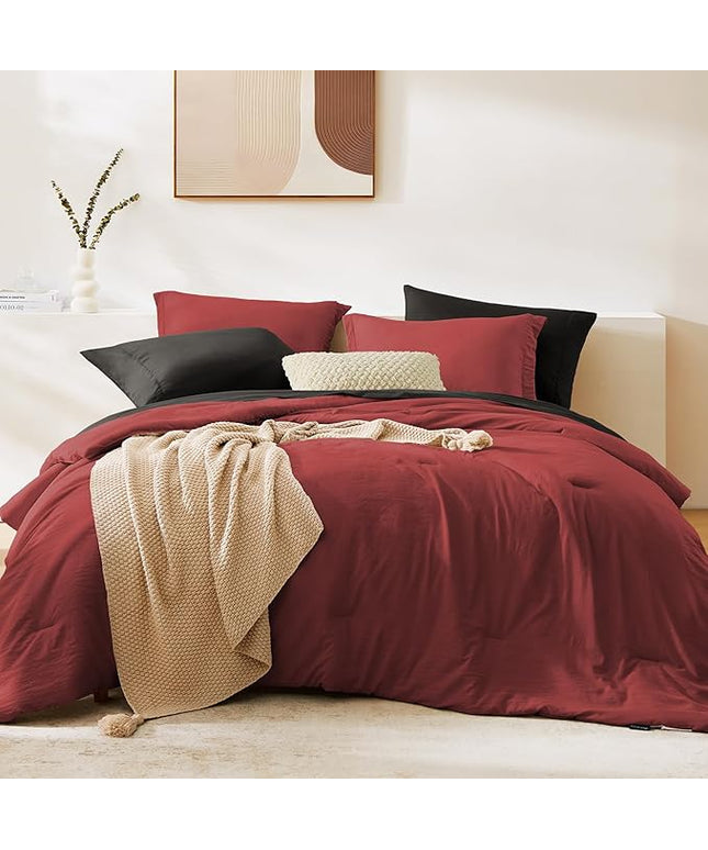 WRENSONGE Full Size Comforter Sets, 7 Pieces Bright Red Bed in a Bag with Fitted Sheet, Flat Sheet, 2 Pillow Shams, 2 Pillowcases, Warm Bedding Sets for All Season