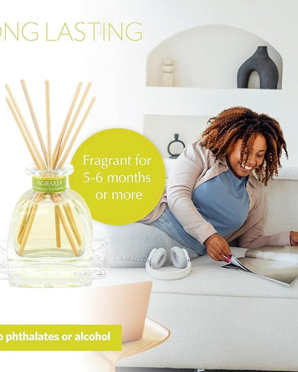 AGRARIA Lemon Verbena Scented PetiteEssence Diffuser, 1.7 Ounces with Reeds and a Flower