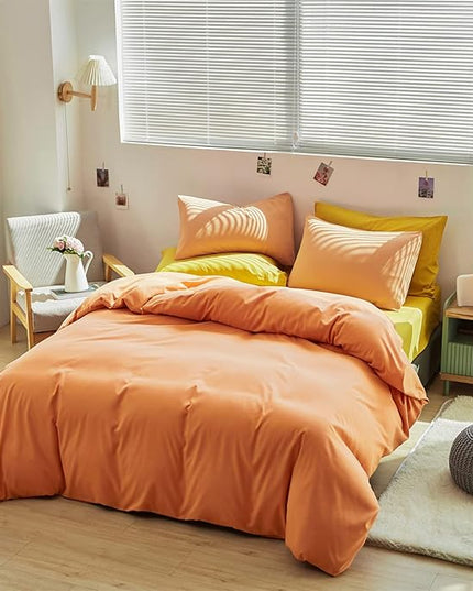 Luxlovery Peach Comforter Set California King Light Orange Bedding Comforter Set Modern Solid Plain Color Soft Breathable Blanket Quilts Peach Pink 3 Piece Bedding Set for Women Men Adults
