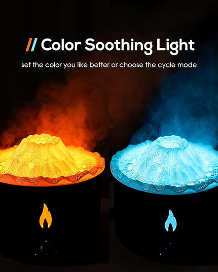 300ml Essential Oil Diffuser, Volcano Flame Aromatherapy Diffusers Fragrant Humidifier Vaporizer with Remote Control, Night Lights, Timer Auto Off for Bedroom Home Office (Dark Wood Grain)