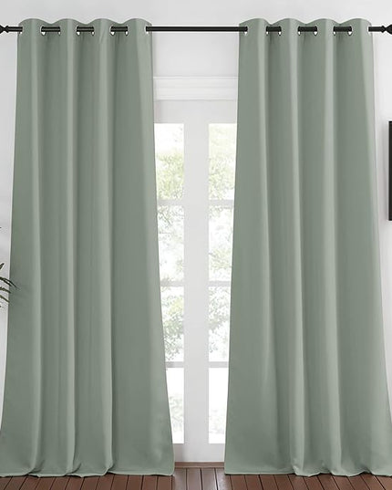 NICETOWN Sage Green Blackout Curtains for Bedroom - Grommet Thermal Insulated Family Home Window Treatments Solid Room Darkening Privacy Drape for Living Room (W52 x L108, 1 Panel)