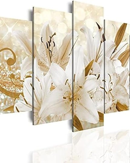 LUDUHU Golden Orchid Flowers Canvas Print - Abstract Floral Wall Art Painting Decor for Home Decoration, Contemporary White Floral Artwork Picture Bedroom Wall Art Decor (E,Oversize 40x20inch)