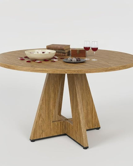 Farini 47" Round Dining Table for 4-6,Modern Kitchen Room Table with Wood Top & Sturdy Metal Base,Large Round Dinner Table for Dining Room,Walnut