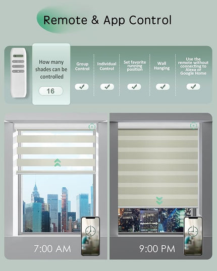 Yoolax Motorized Zebra Blinds, Remote Zebra Shades for Indoor Windows, Motorized Shades with Remote Light Control Horizontal Window Blinds Custom Size(100% Blackout Striped Gold)
