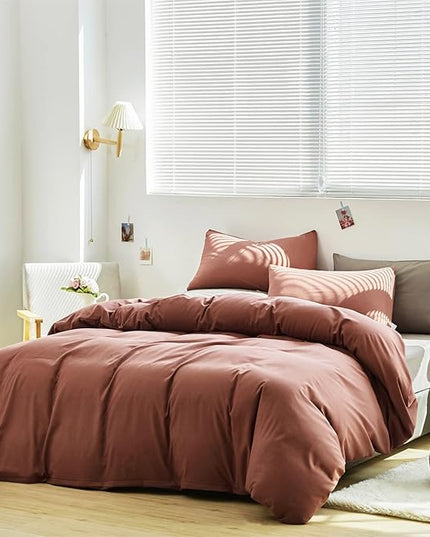 Luxlovery Brick Red Comforter Set King Dark Rust Bedding Comforter Set Solid Blackish Red Breathable Blanket Quilts 3 Piece Bedding Set for King Bed