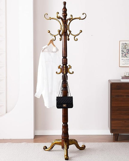 Wooden Coat Racks, Retro 78" Coat Tree with 12 Hooks & Stable Triangular Base, Entryway Coat Rack Freestanding for Hat, Clothes, Scarves, Handbags, Umbrella (Vintage)