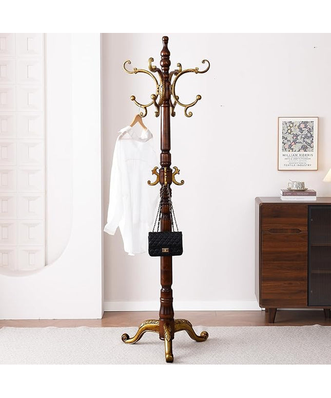 Wooden Coat Racks, Retro 78" Coat Tree with 12 Hooks & Stable Triangular Base, Entryway Coat Rack Freestanding for Hat, Clothes, Scarves, Handbags, Umbrella (Vintage)