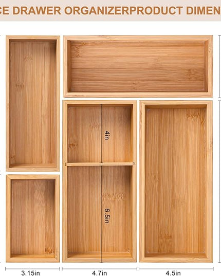 Bamboo Drawer Organizer 5 Pcs for Kitchen Multi-purpose Storage Dividers for Kitchen, Office, Jewelry, Cosmetics, Wooden Drawer Dividers for Drawer Organizer Desk Organizer Gift for Women Gifts Idea