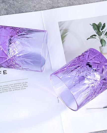 KAMMAK Crystal Whiskey Glasses Set, 8.12 oz (240 ml) Purple Old Fashioned Tumbler, Hand Blown Thick Base Colored Glass with Delicate Rim & Seamless Design for Scotch, Bourbon, Cocktails