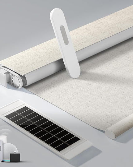 No Drill Motorized Blinds with Remote, Blackout Automatic Blinds with Solar Panel, Cordless Smart Electric Roller Shades for Windows, Beige, 31 x 72