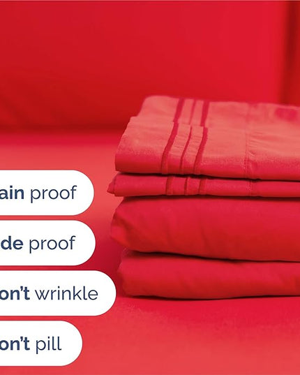 Split King Size 5 Piece Sheet Set - Comfy Breathable & Cooling Bed Sheets Set - Hotel Luxury Bedding for Women, Men, Kids, Teens, Boys & Girls - Deep Pockets, Ultra-Soft, Wrinkle Free - Oeko-Tex - Red